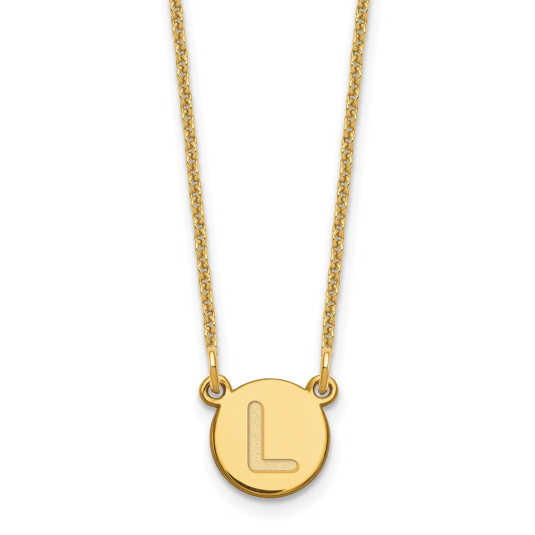 14k Yellow Gold Tiny Circle Block Letter M Initial Pendant and Necklace