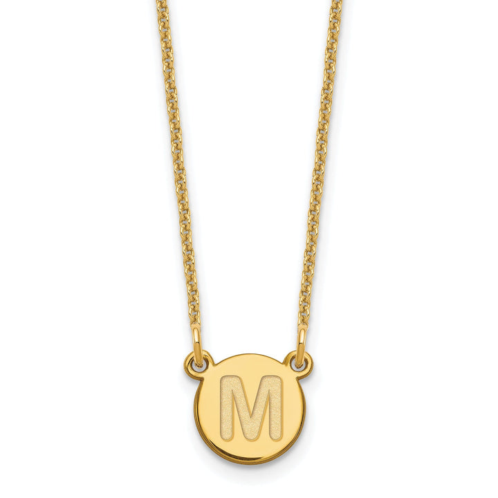 14k Yellow Gold Tiny Circle Block Letter N Initial Pendant and Necklace