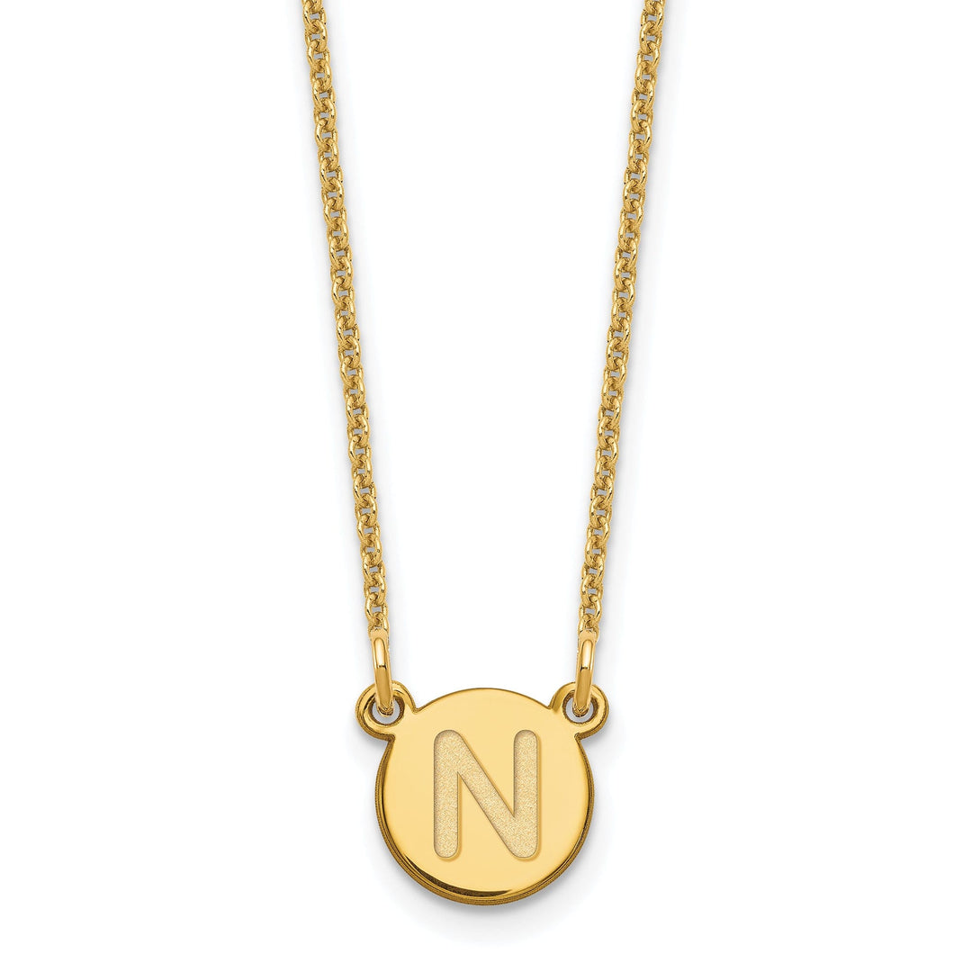 14k Yellow Gold Tiny Circle Block Letter O Initial Pendant and Necklace