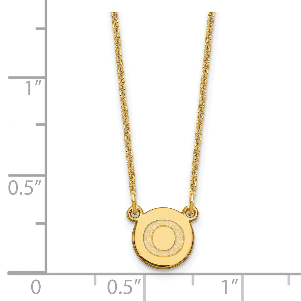 14k Yellow Gold Tiny Circle Block Letter P Initial Pendant and Necklace