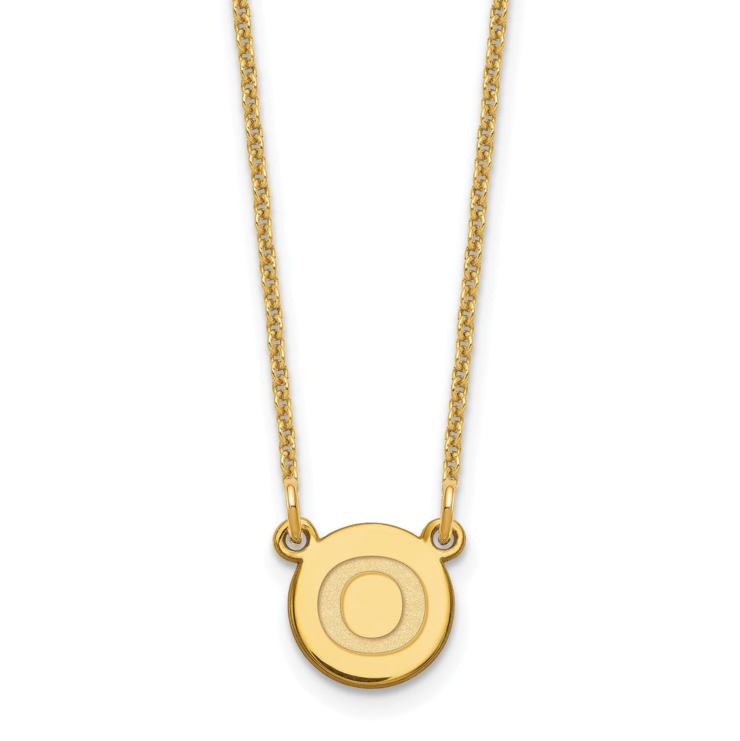14k Yellow Gold Tiny Circle Block Letter P Initial Pendant and Necklace