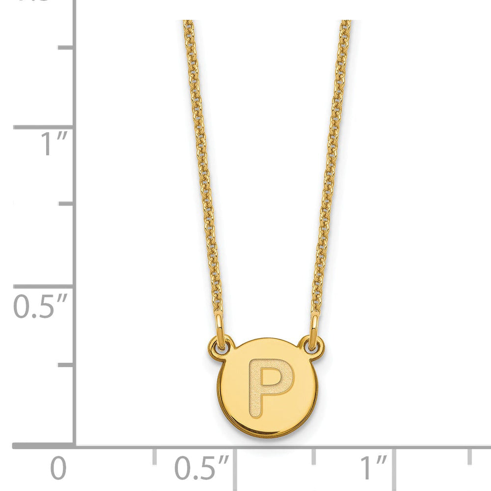 14k Yellow Gold Tiny Circle Block Letter Q Initial Pendant and Necklace