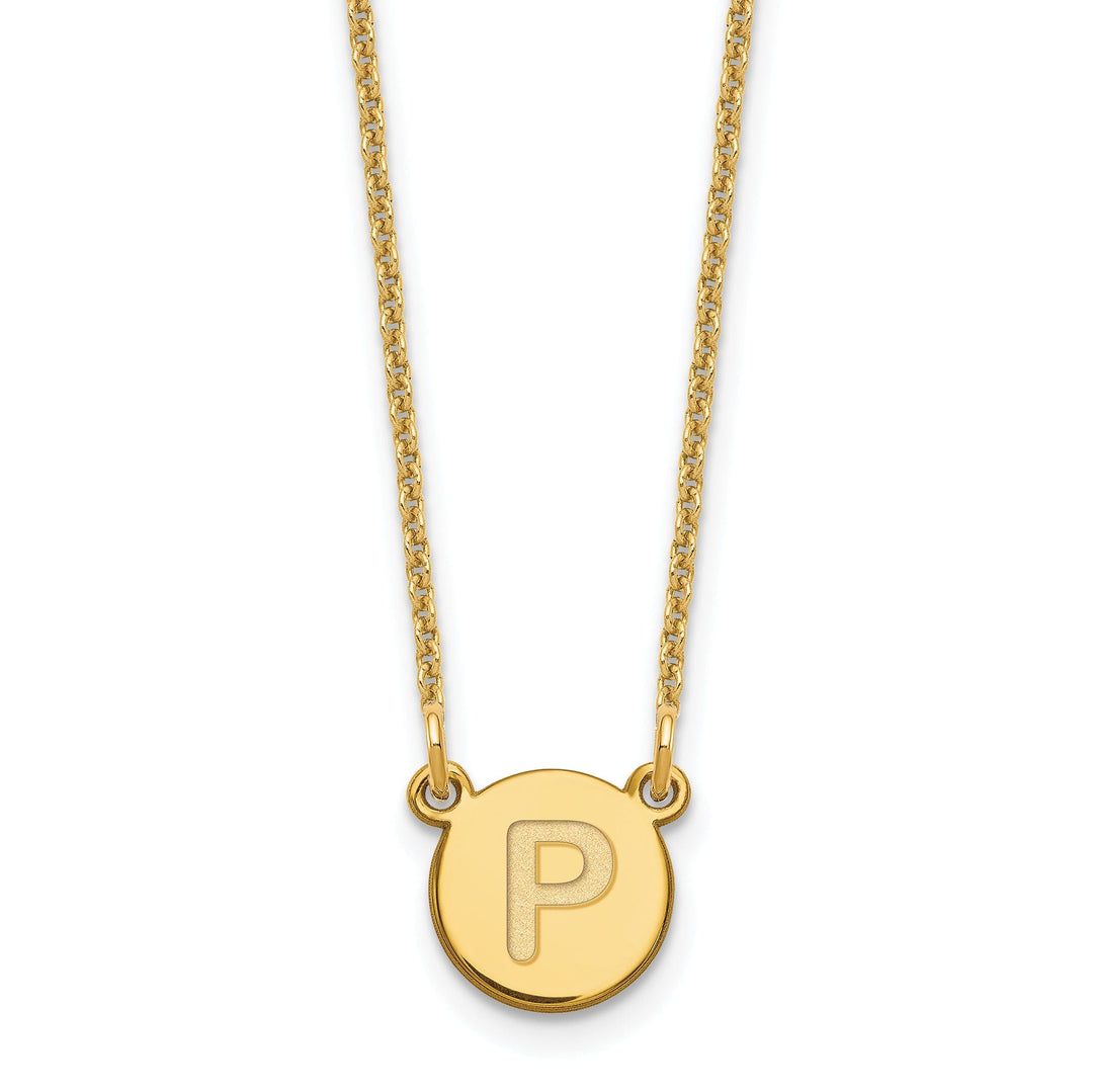 14k Yellow Gold Tiny Circle Block Letter Q Initial Pendant and Necklace