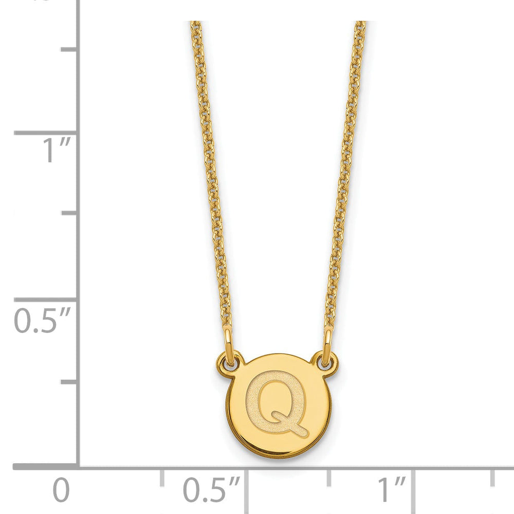 14k Yellow Gold Tiny Circle Block Letter R Initial Pendant and Necklace