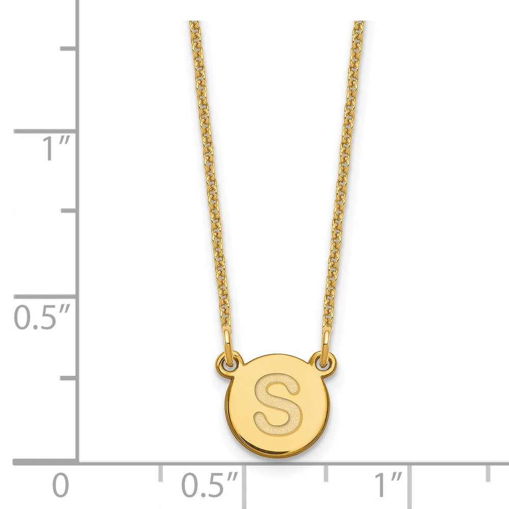 14k Yellow Gold Tiny Circle Block Letter T Initial Pendant and Necklace