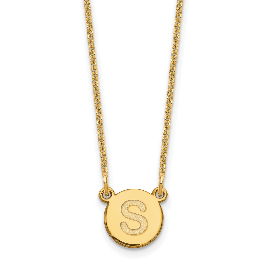 14k Yellow Gold Tiny Circle Block Letter T Initial Pendant and Necklace