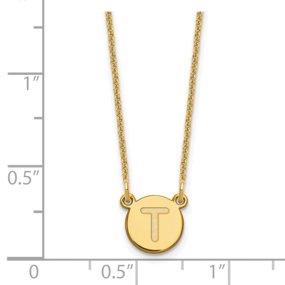 14k Yellow Gold Tiny Circle Block Letter U Initial Pendant and Necklace