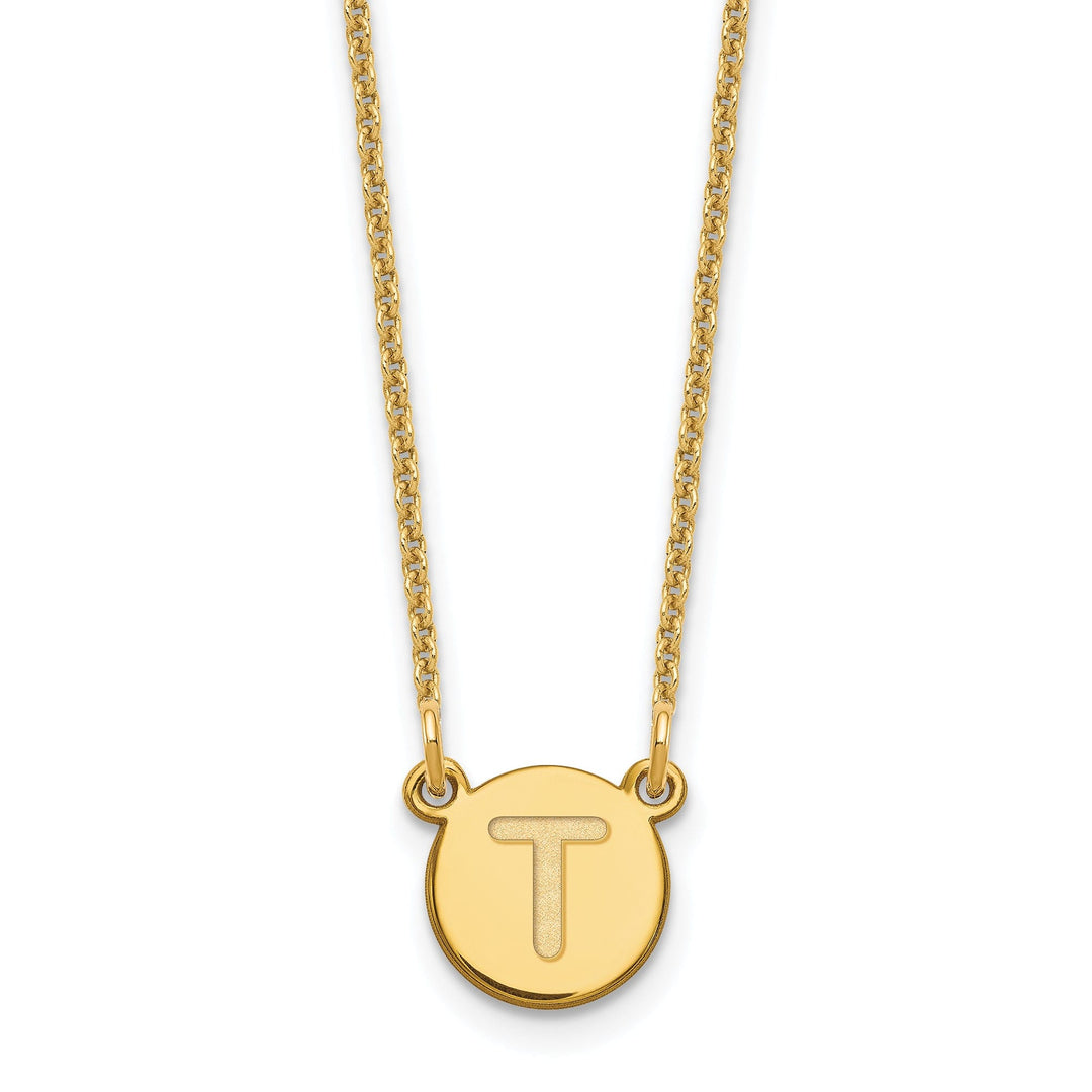 14k Yellow Gold Tiny Circle Block Letter U Initial Pendant and Necklace