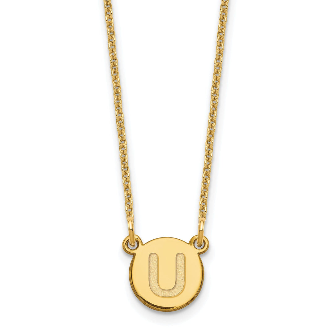 14k Yellow Gold Tiny Circle Block Letter V Initial Pendant and Necklace