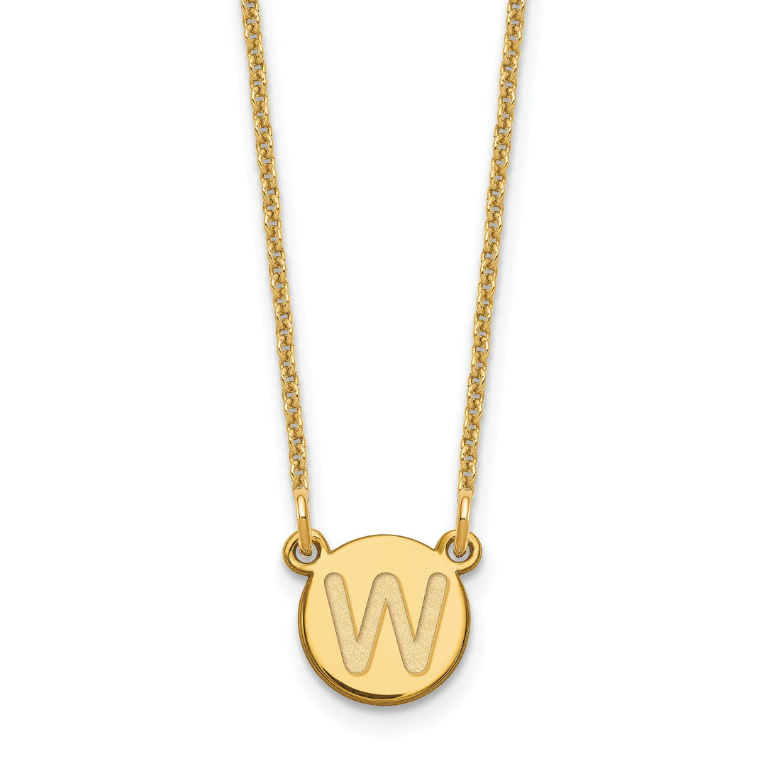 14k Yellow Gold Tiny Circle Block Letter X Initial Pendant and Necklace