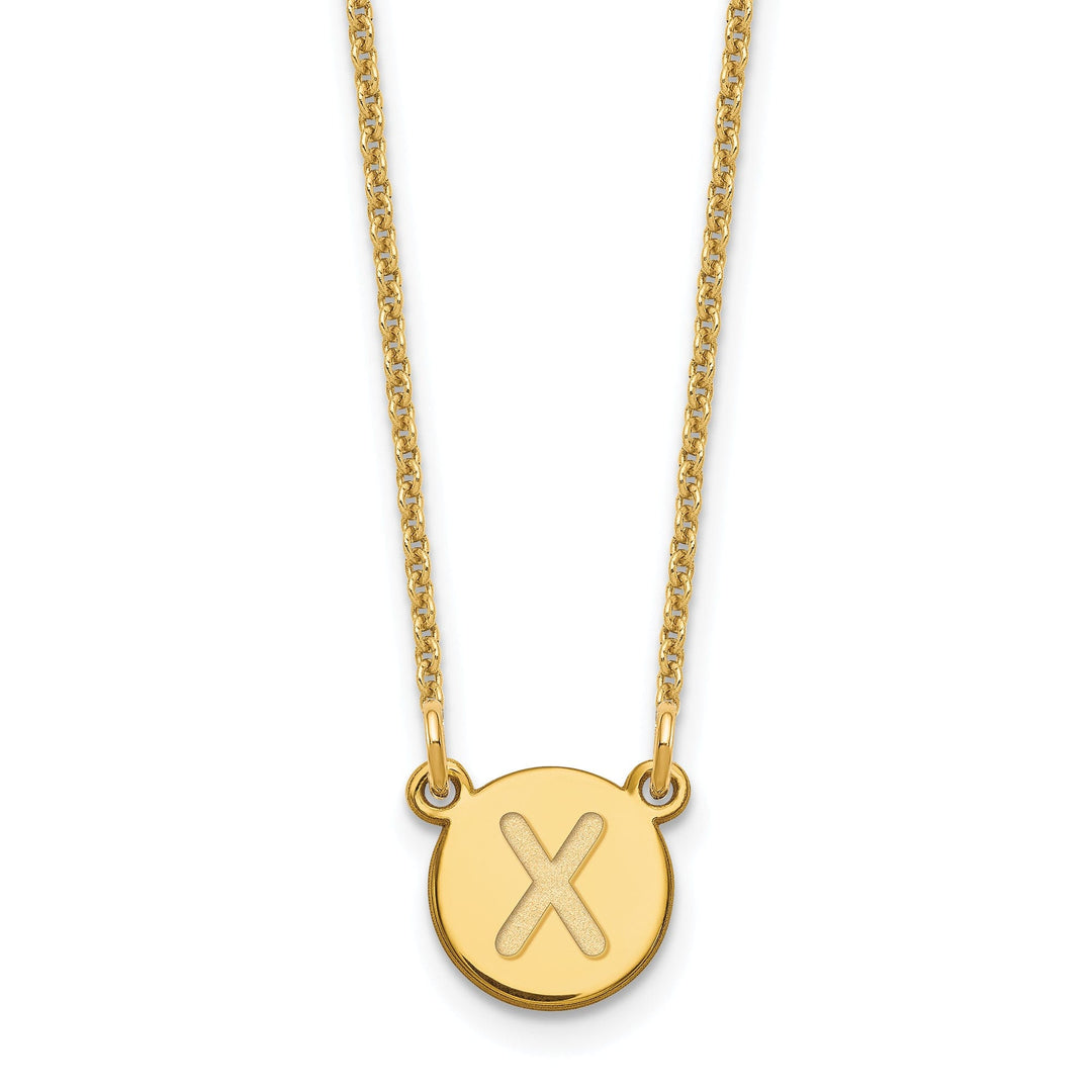 14k Yellow Gold Tiny Circle Block Letter Y Initial Pendant and Necklace