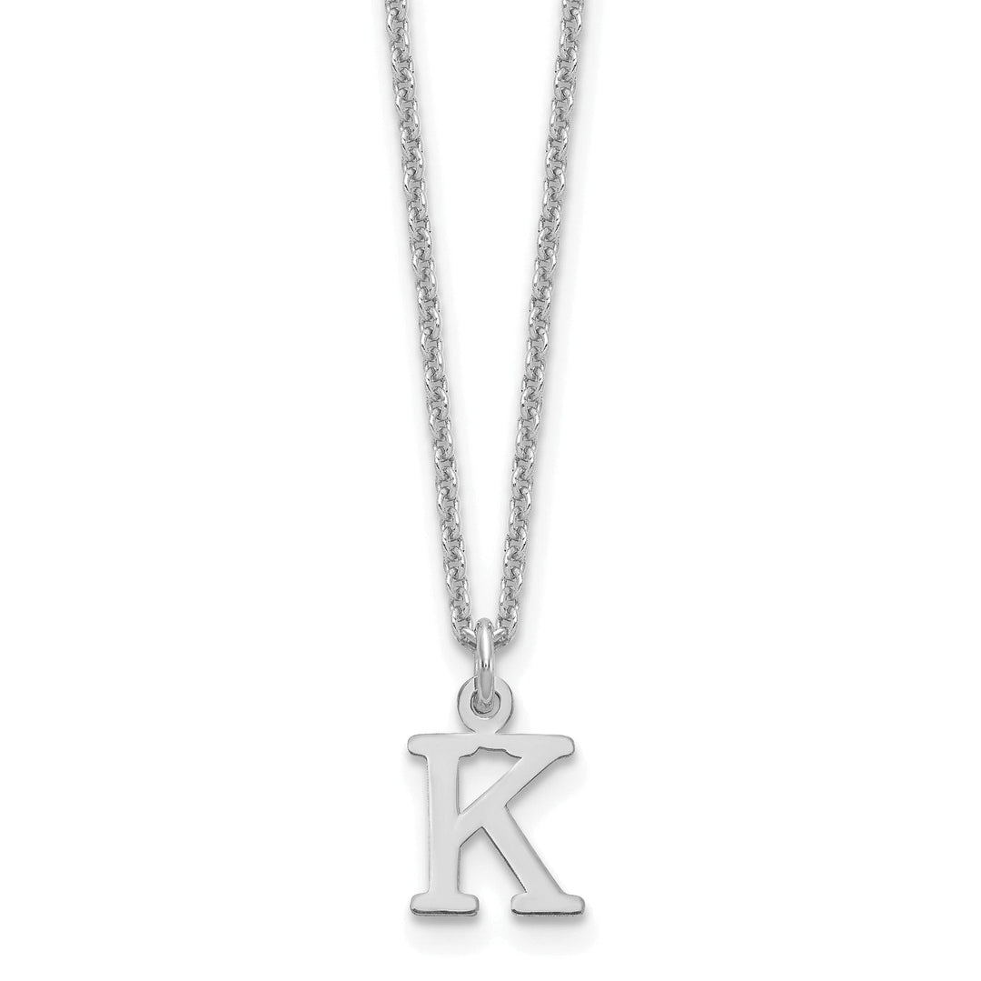14k White Gold Tiny Cut Out Block Letter L Initial Pendant and Necklace