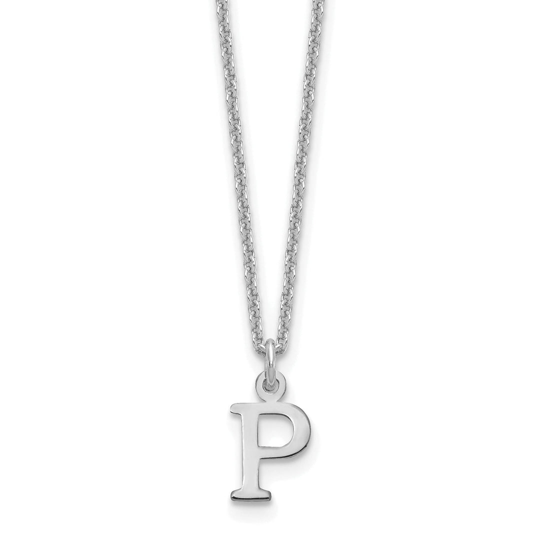 14k White Gold Tiny Cut Out Block Letter Q Initial Pendant and Necklace