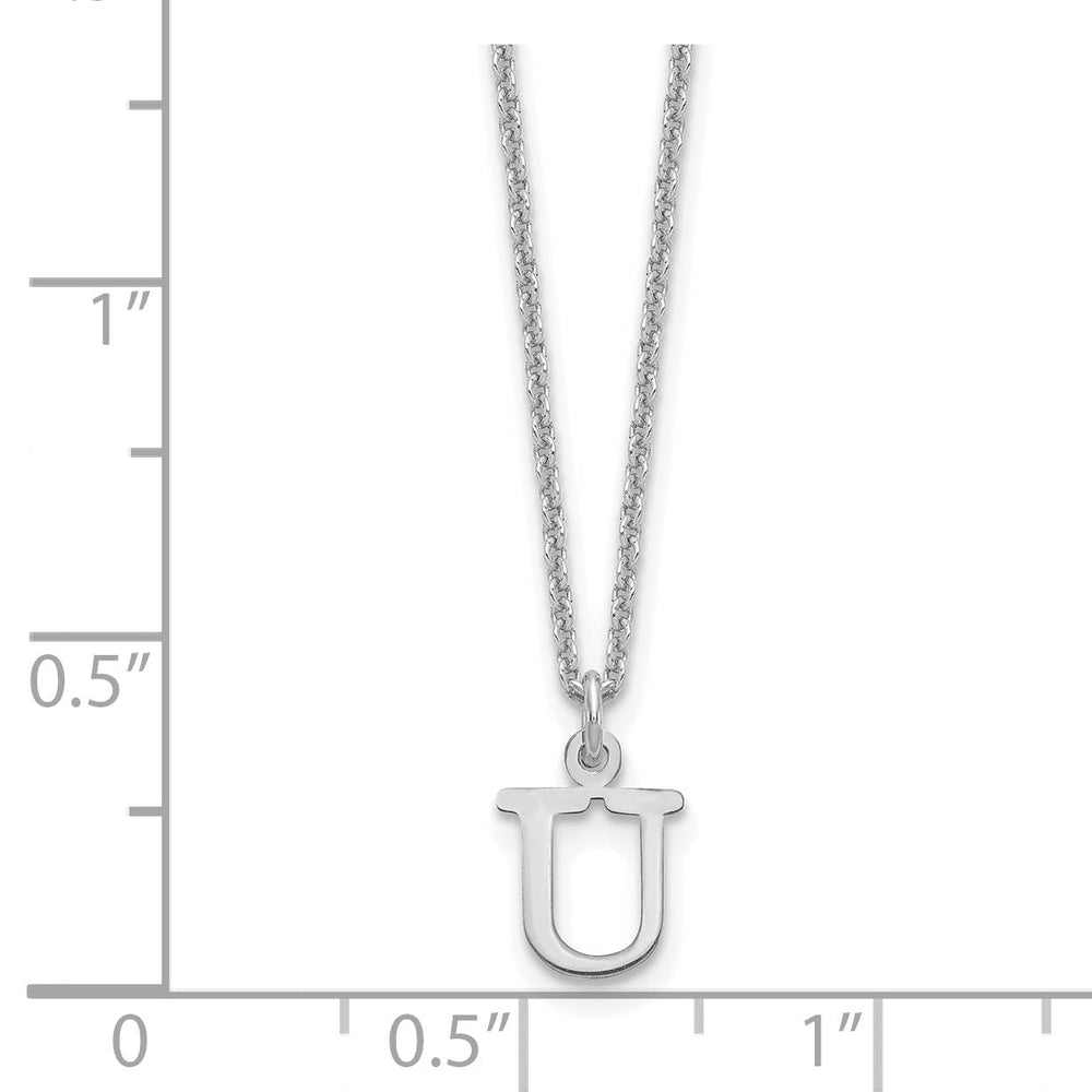 14k White Gold Tiny Cut Out Block Letter V Initial Pendant and Necklace