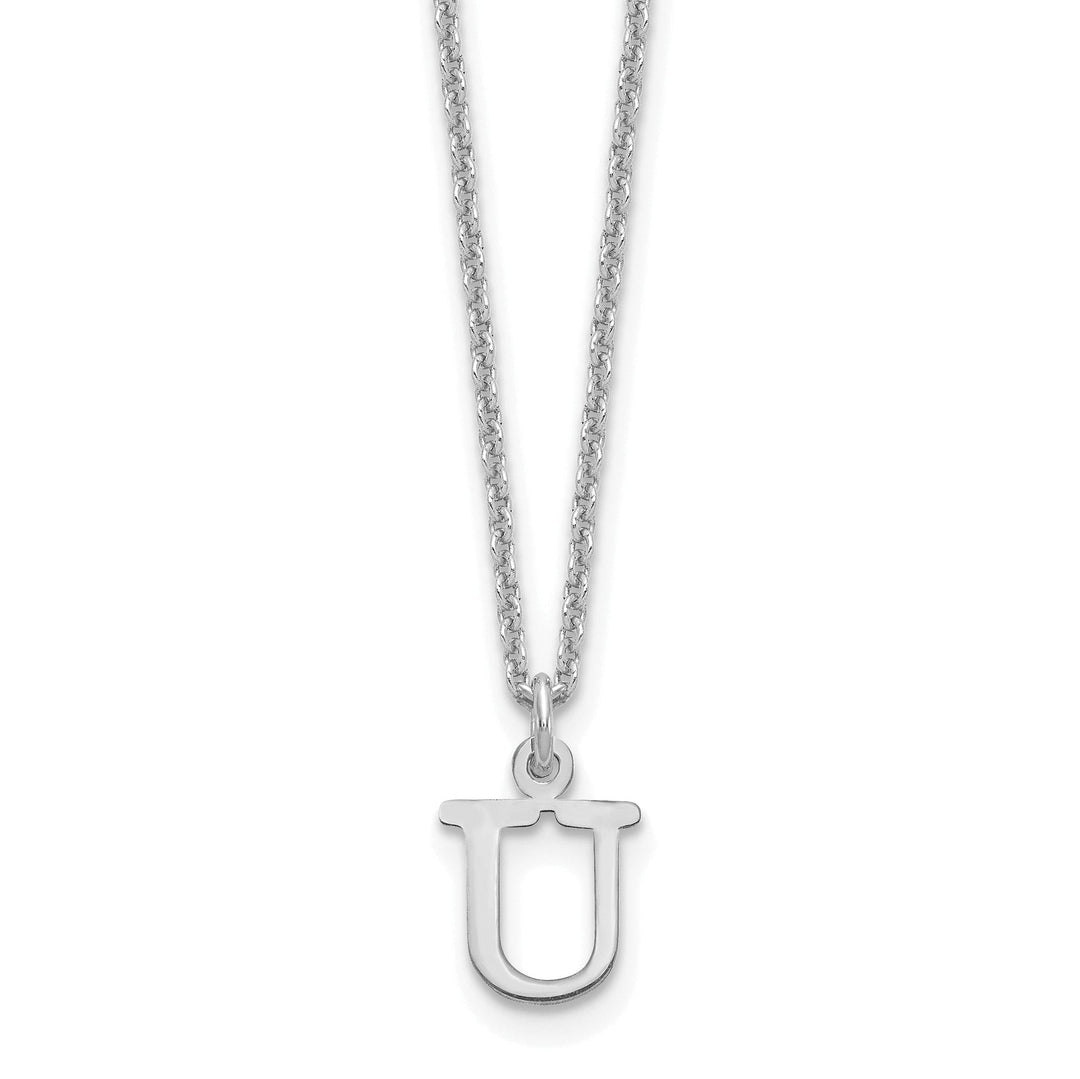 14k White Gold Tiny Cut Out Block Letter V Initial Pendant and Necklace