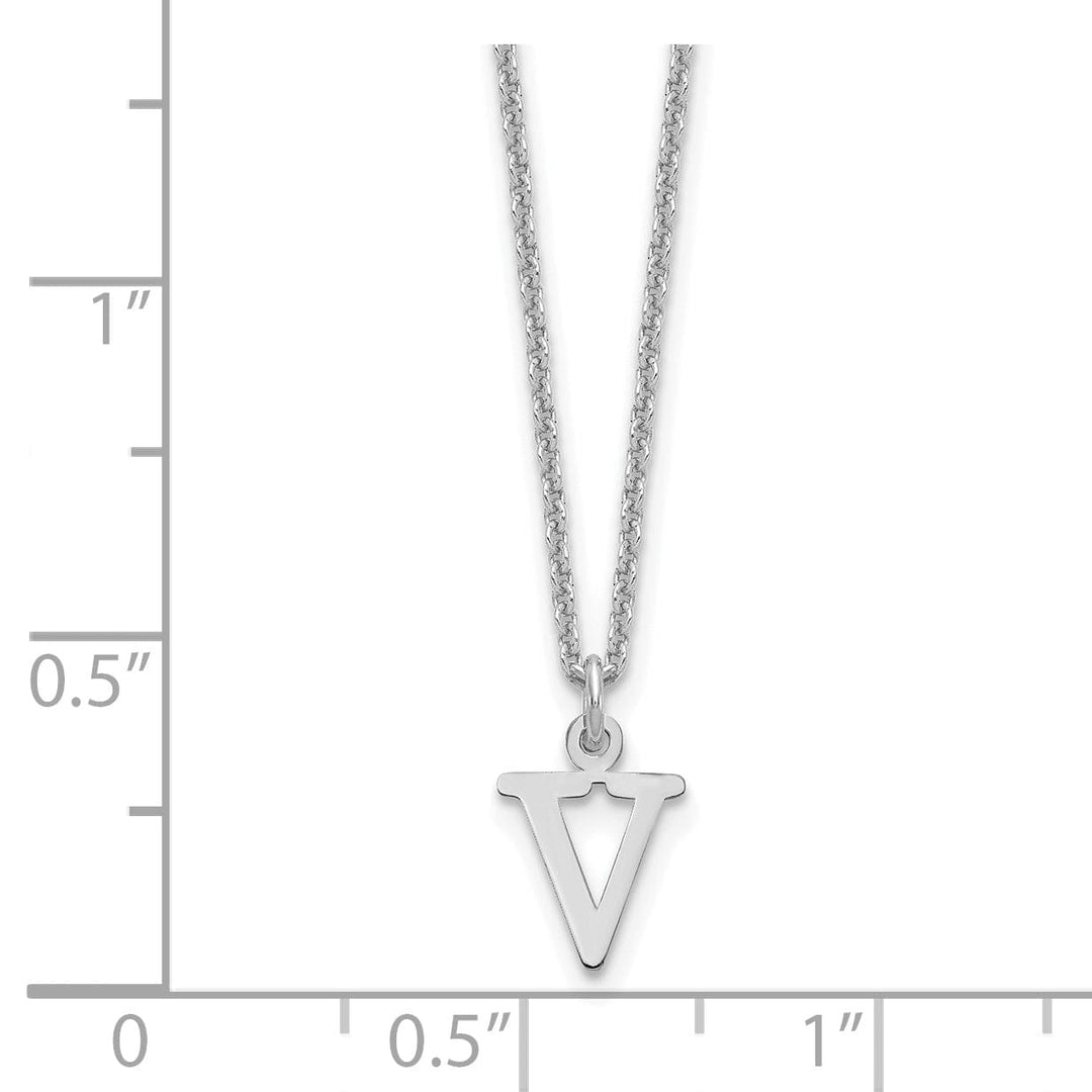 14k White Gold Tiny Cut Out Block Letter W Initial Pendant and Necklace