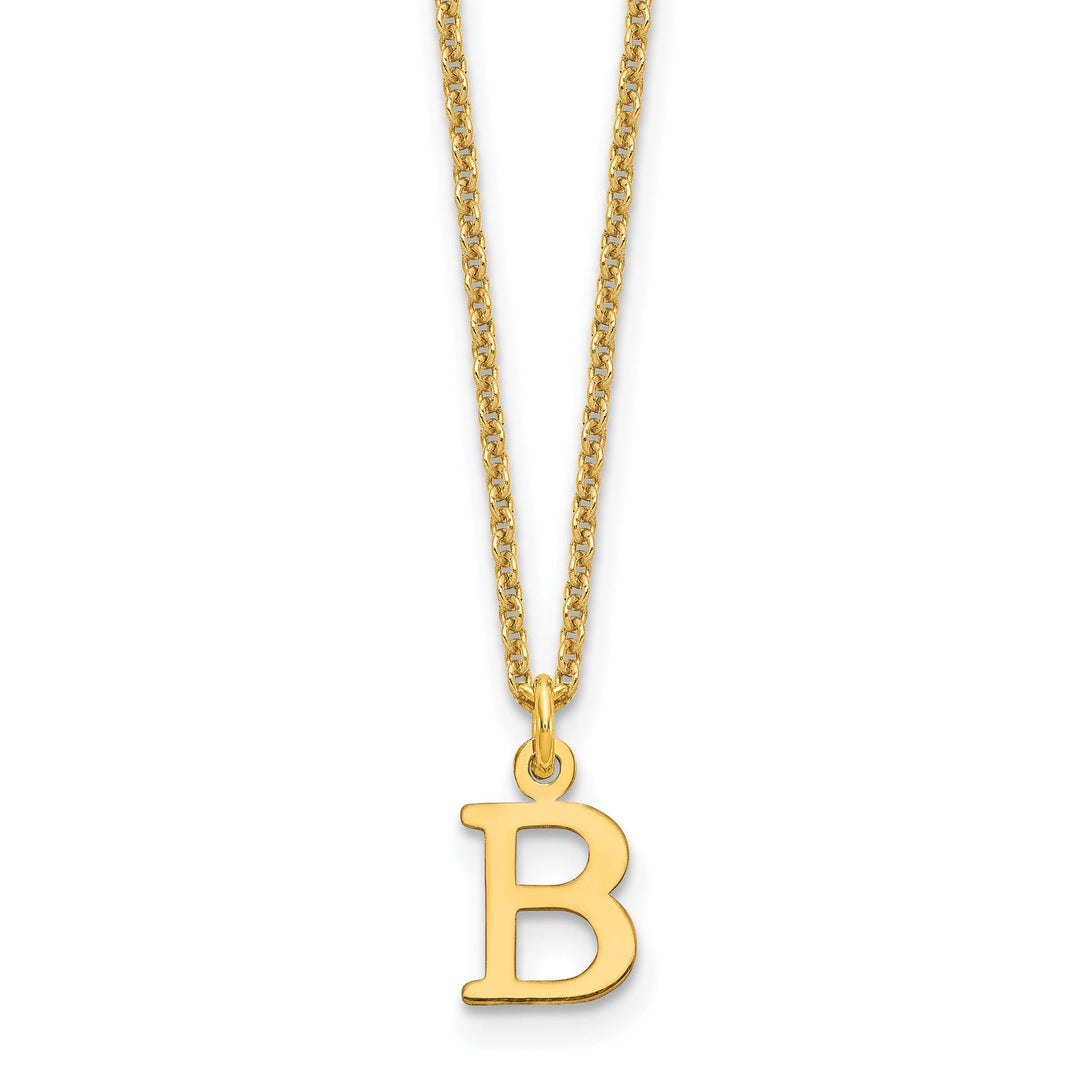 14k Yellow Gold Tiny Cut Out Block Letter C Initial Pendant and Necklace