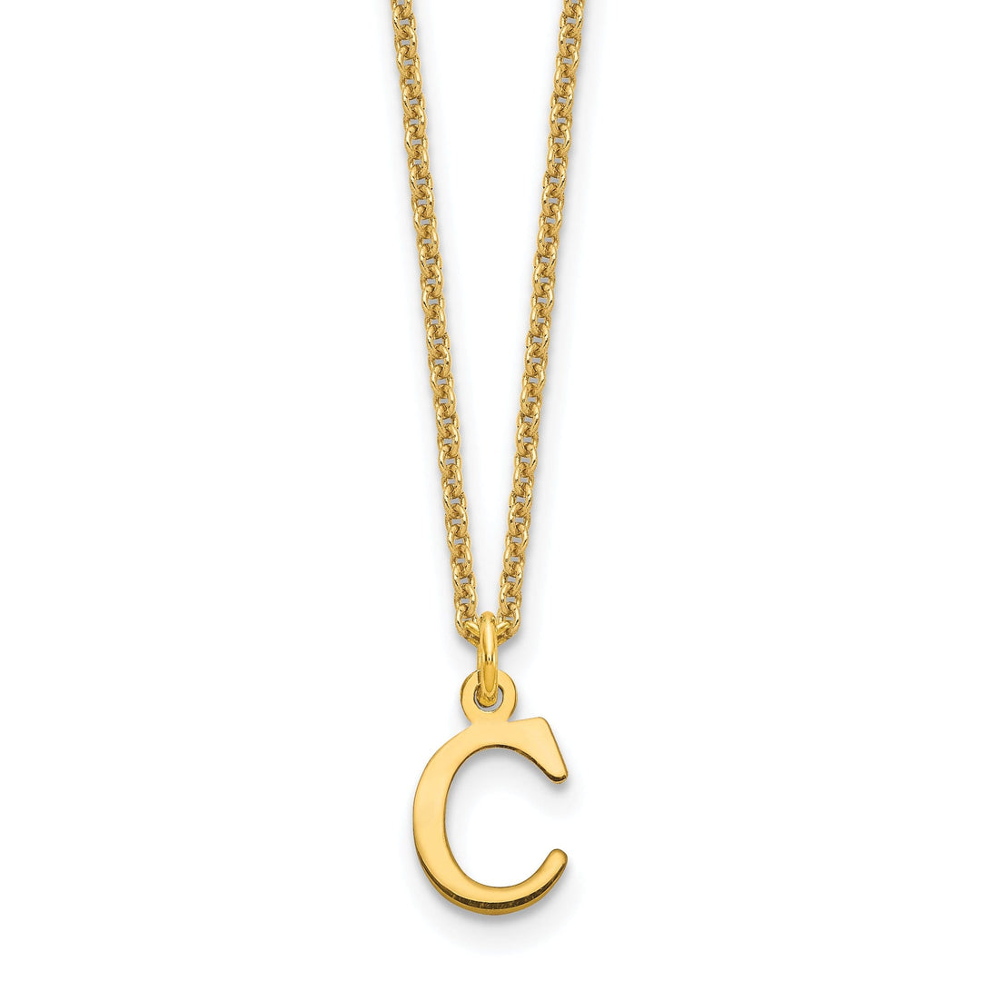 14k Yellow Gold Tiny Cut Out Block Letter D Initial Pendant and Necklace