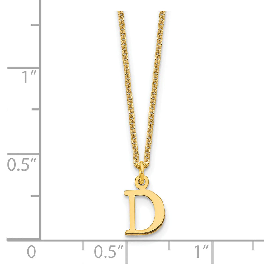14k Yellow Gold Tiny Cut Out Block Letter E Initial Pendant and Necklace