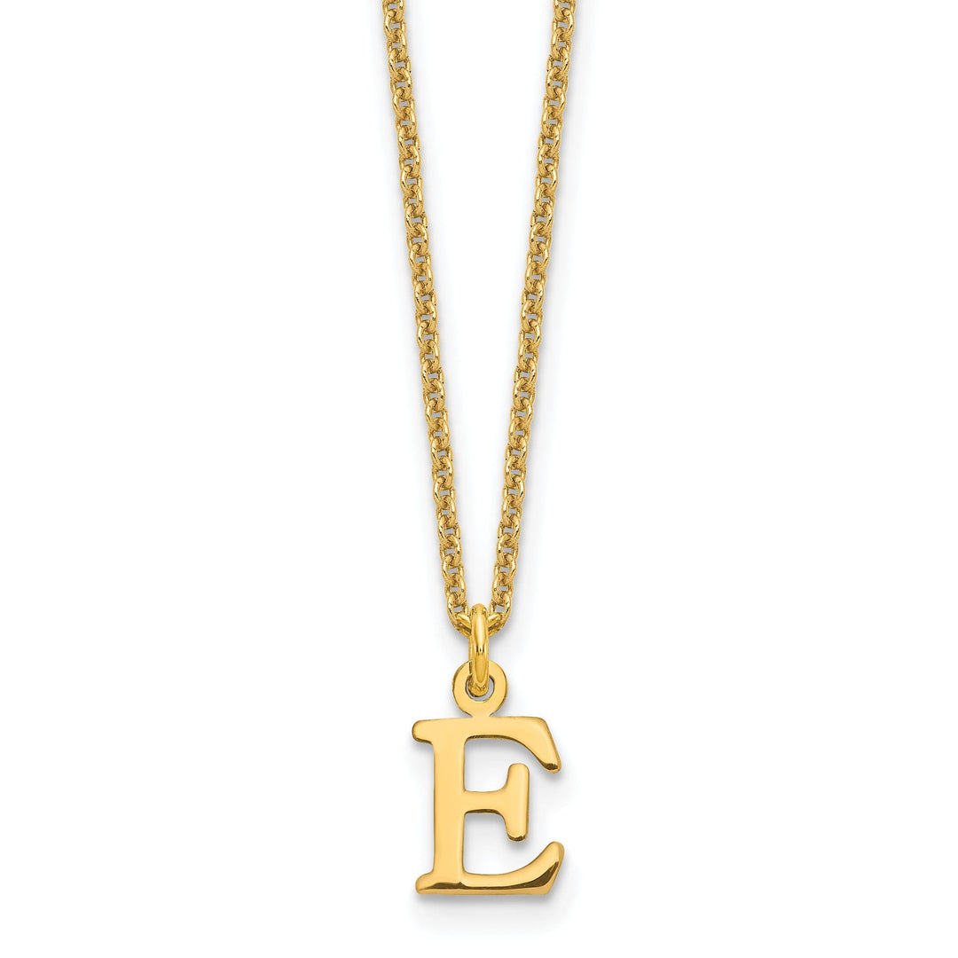 14k Yellow Gold Tiny Cut Out Block Letter F Initial Pendant and Necklace