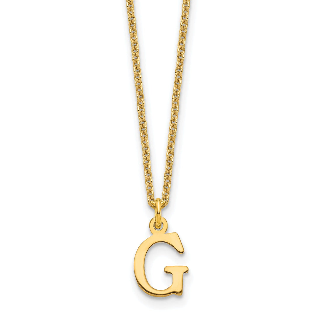 14k Yellow Gold Tiny Cut Out Block Letter H Initial Pendant and Necklace