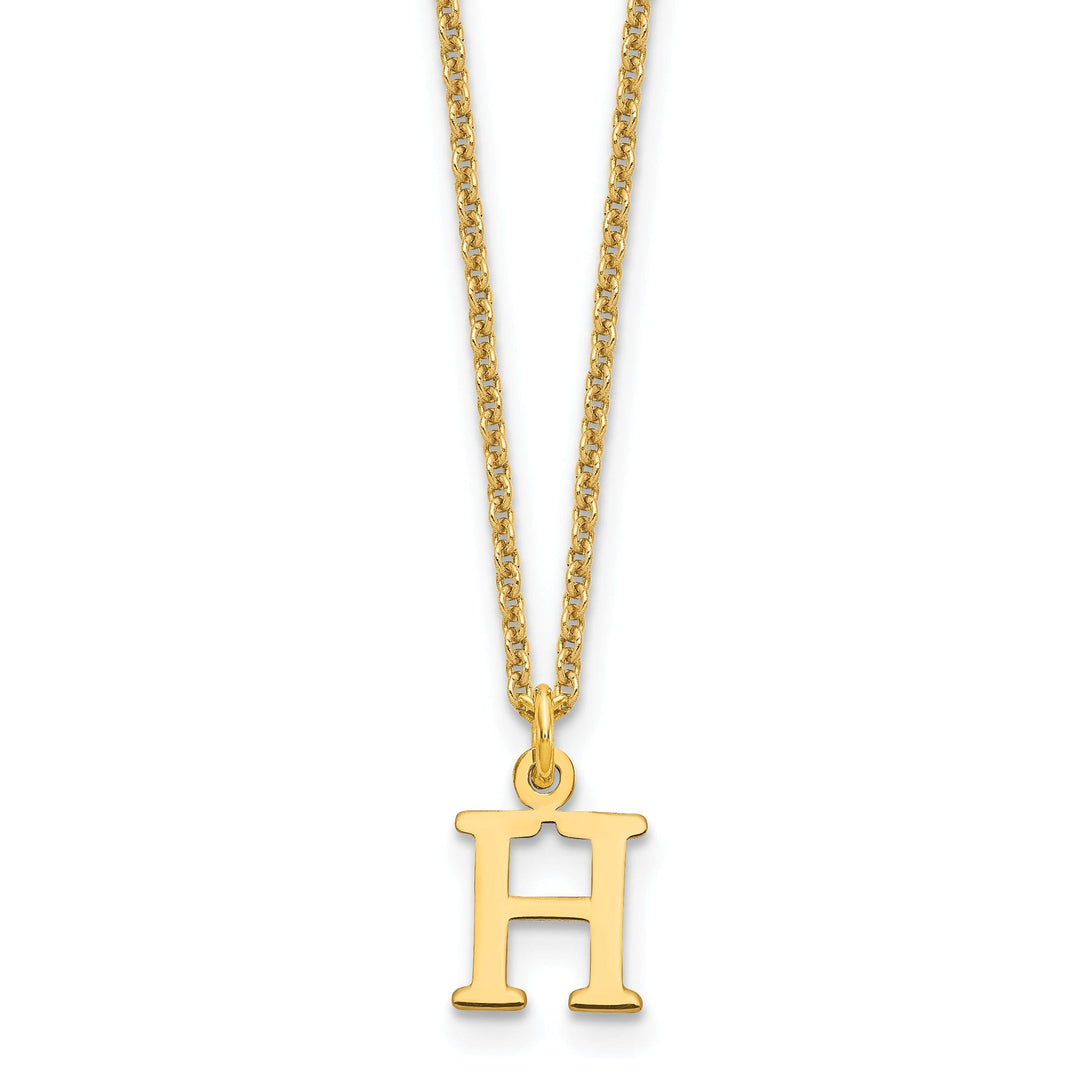 14k Yellow Gold Tiny Cut Out Block Letter I Initial Pendant and Necklace