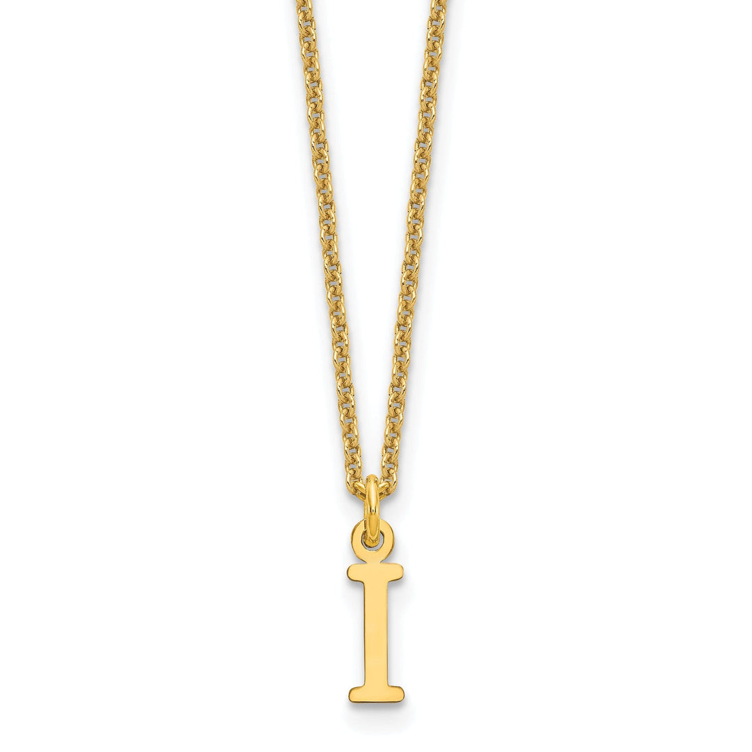 14k Yellow Gold Tiny Cut Out Block Letter J Initial Pendant and Necklace