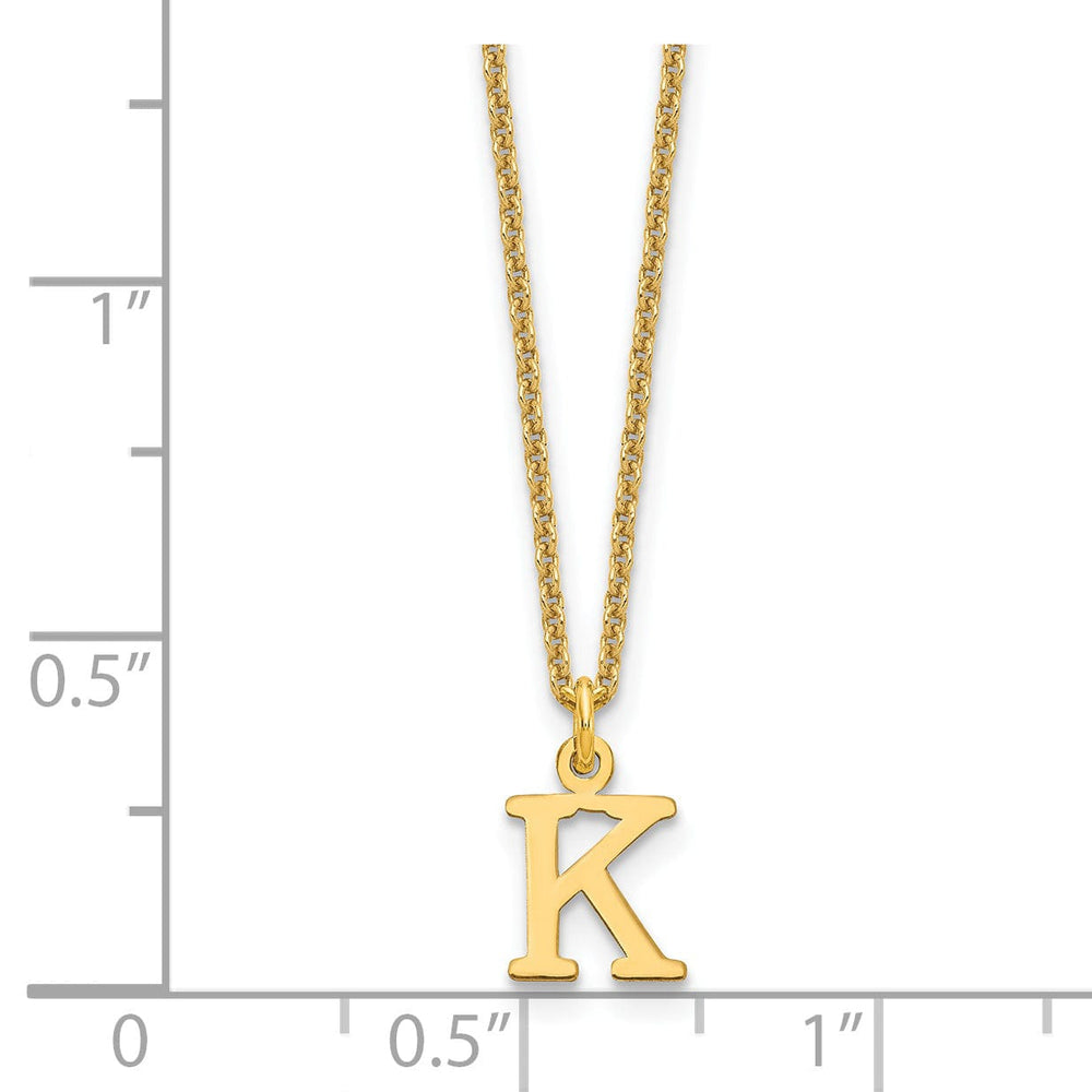 14k Yellow Gold Tiny Cut Out Block Letter L Initial Pendant and Necklace