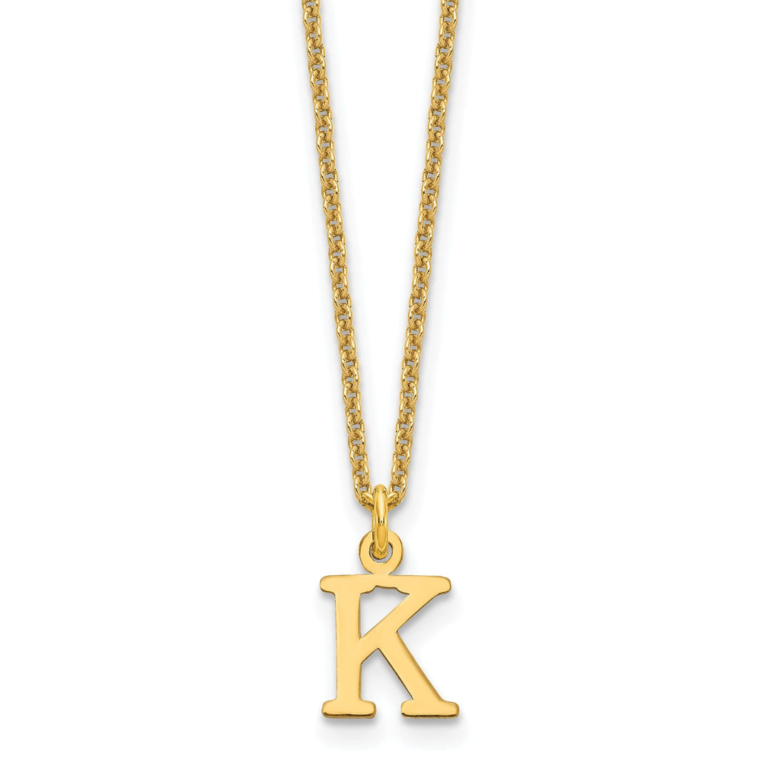 14k Yellow Gold Tiny Cut Out Block Letter L Initial Pendant and Necklace