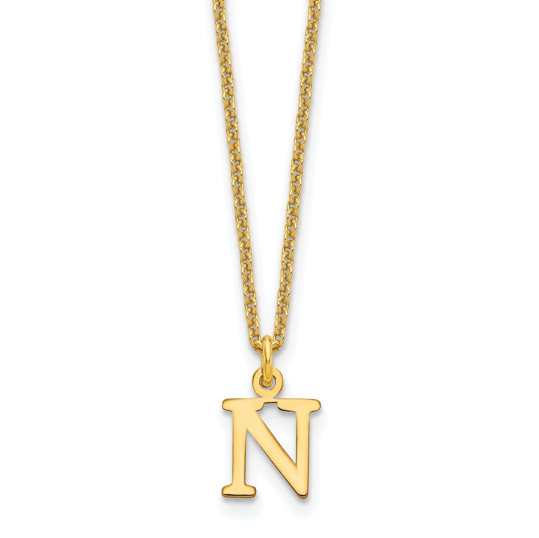 14k Yellow Gold Tiny Cut Out Block Letter O Initial Pendant and Necklace