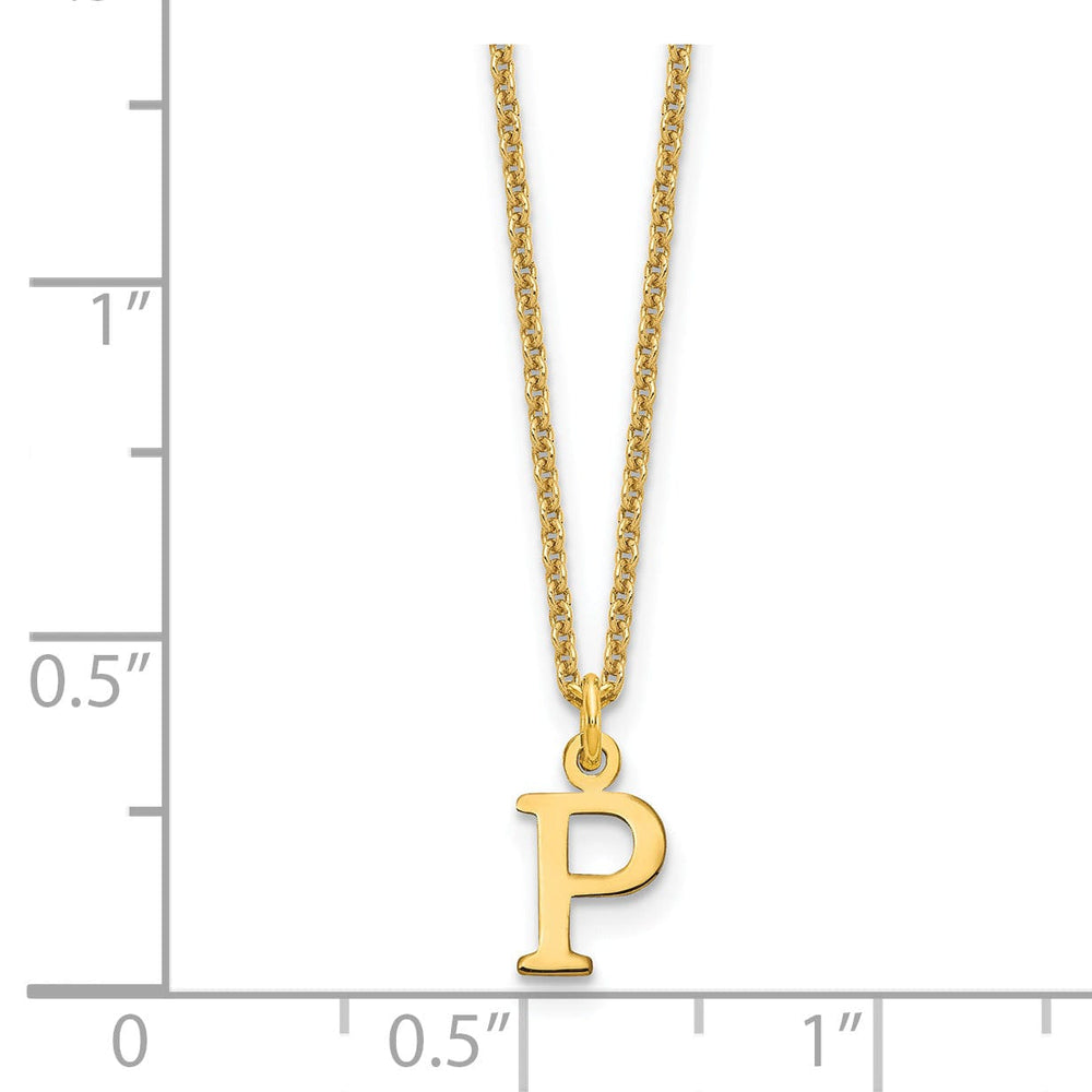 14k Yellow Gold Tiny Cut Out Block Letter Q Initial Pendant and Necklace