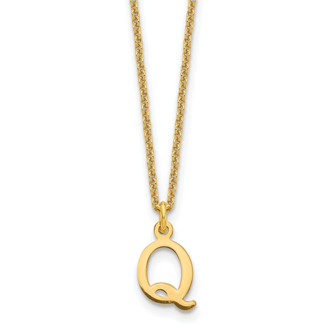 14k Yellow Gold Tiny Cut Out Block Letter R Initial Pendant and Necklace