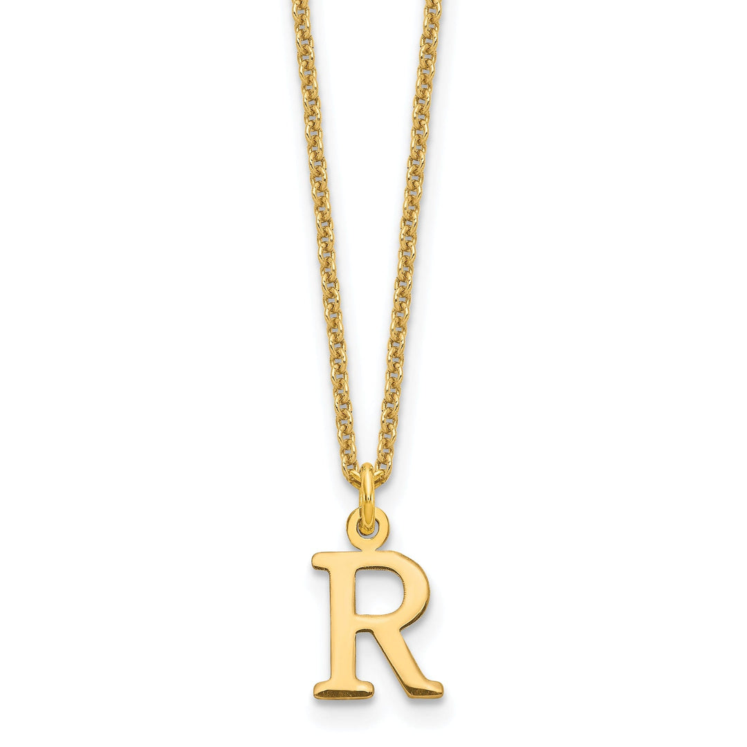 14k Yellow Gold Tiny Cut Out Block Letter S Initial Pendant and Necklace