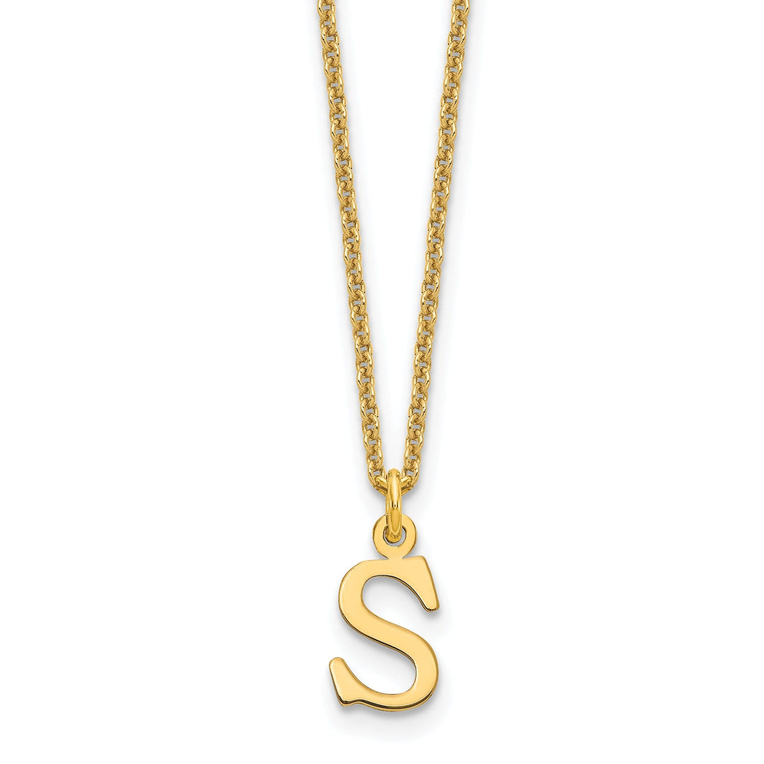 14k Yellow Gold Tiny Cut Out Block Letter T Initial Pendant and Necklace