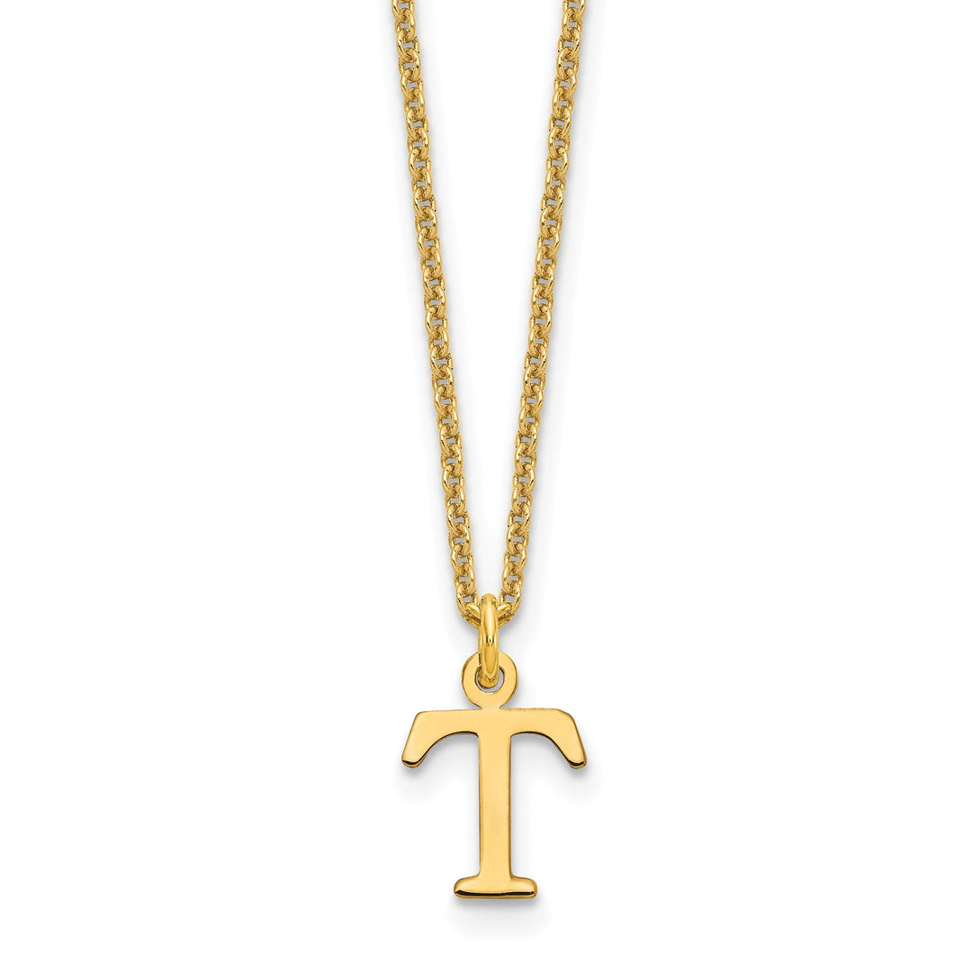 14k Yellow Gold Tiny Cut Out Block Letter U Initial Pendant and Necklace