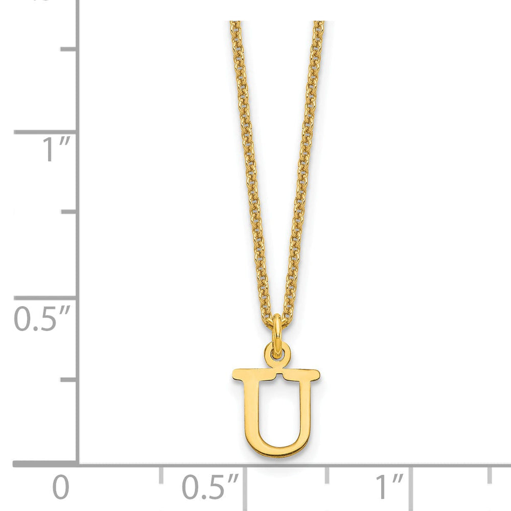 14k Yellow Gold Tiny Cut Out Block Letter V Initial Pendant and Necklace