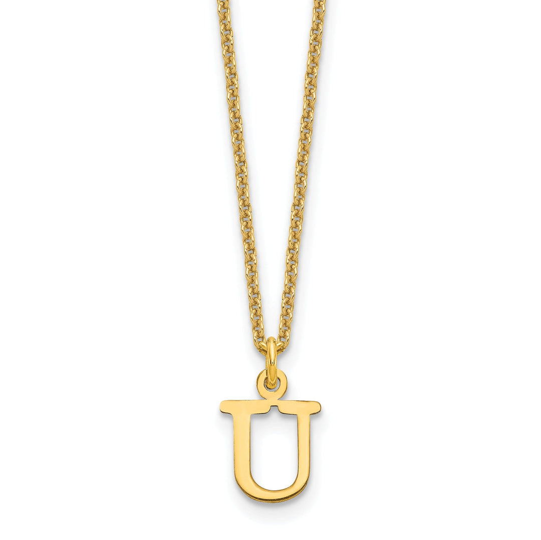 14k Yellow Gold Tiny Cut Out Block Letter V Initial Pendant and Necklace