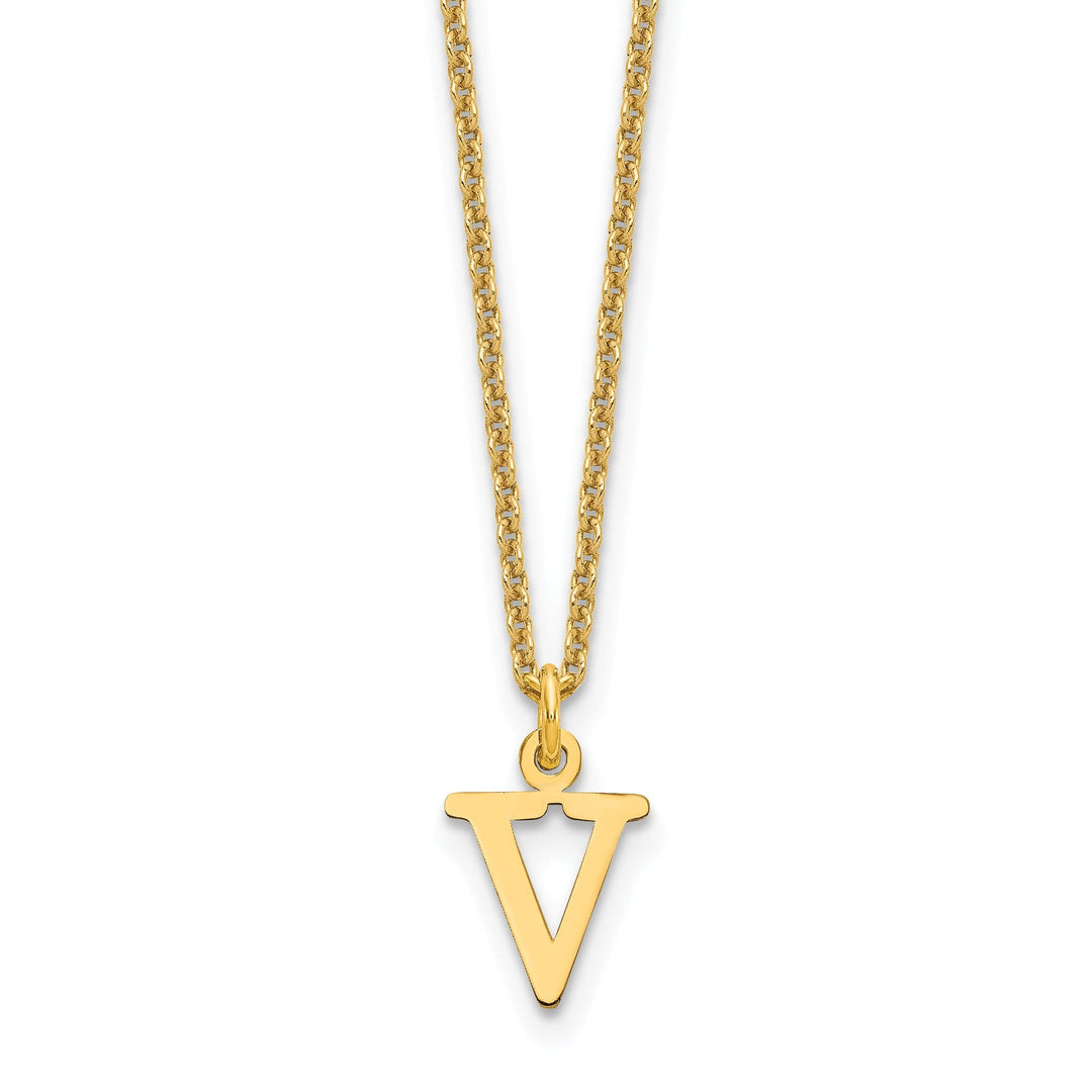 14k Yellow Gold Tiny Cut Out Block Letter W Initial Pendant and Necklace