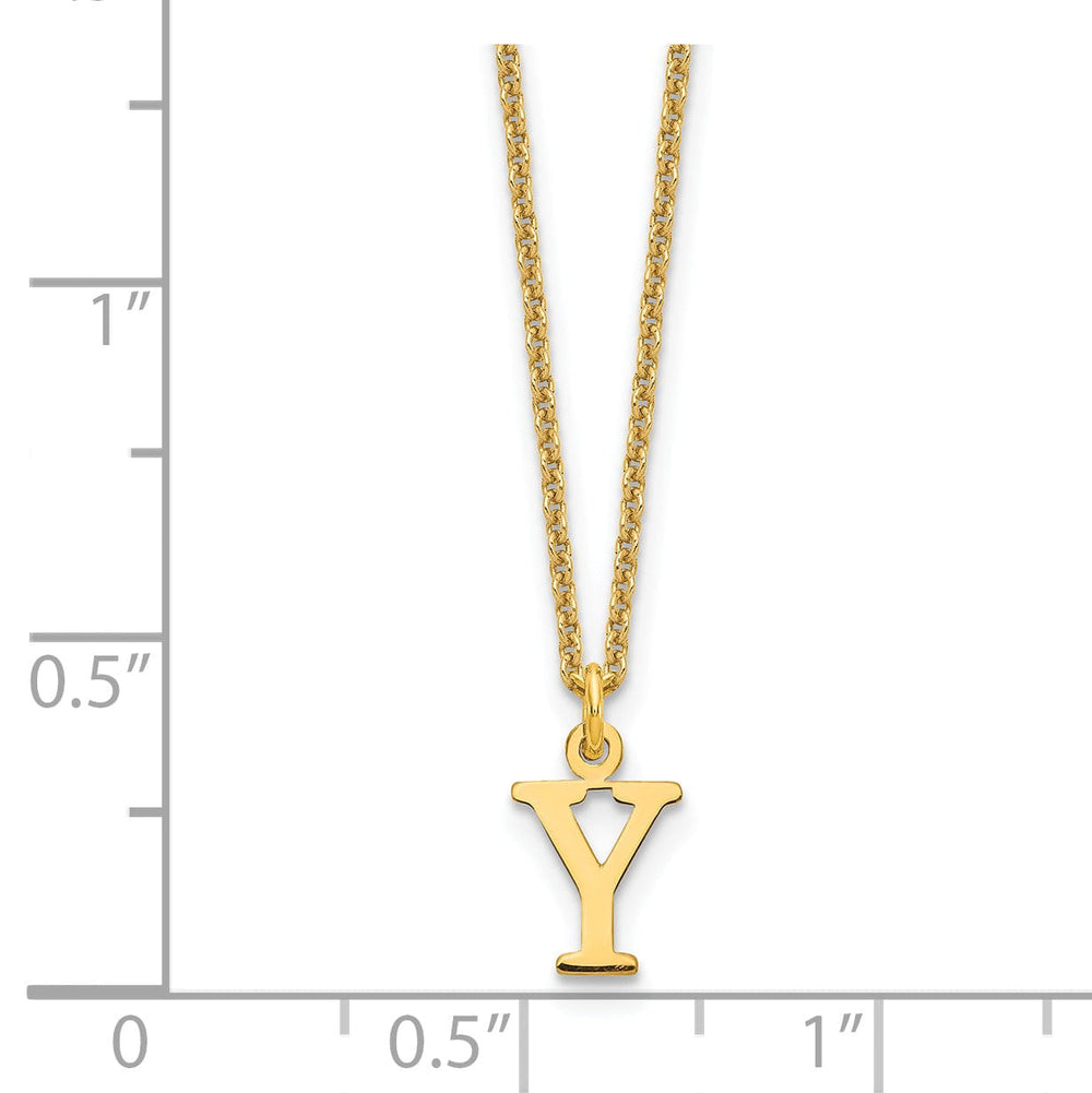 14k Yellow Gold Tiny Cut Out Block Letter Y Initial Pendant and Necklace