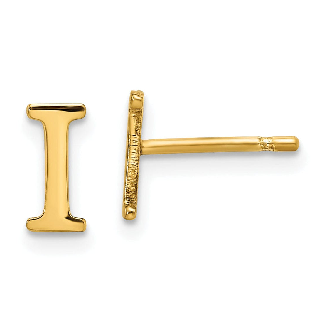 14K Yellow Gold Polished Finish Letter I Initial Post Earrings