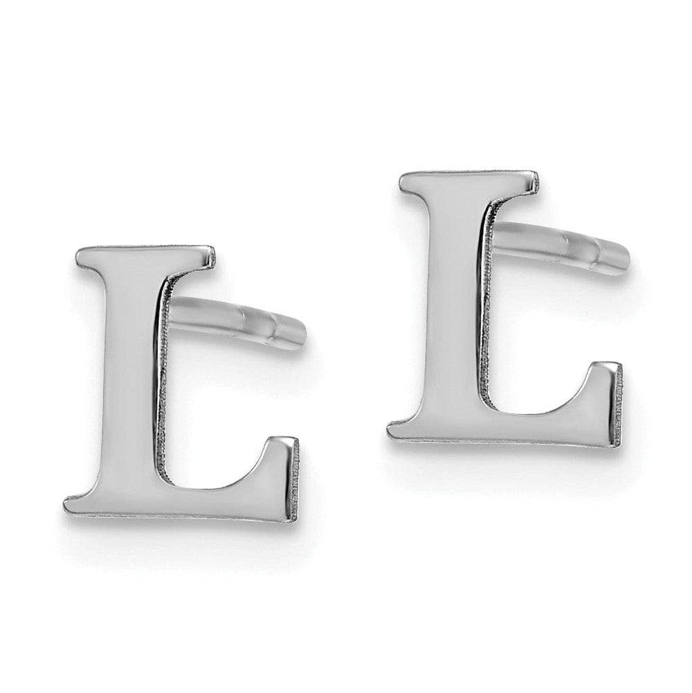 14K White Gold Rhodium Polished Finish Letter L Initial Post Earrings