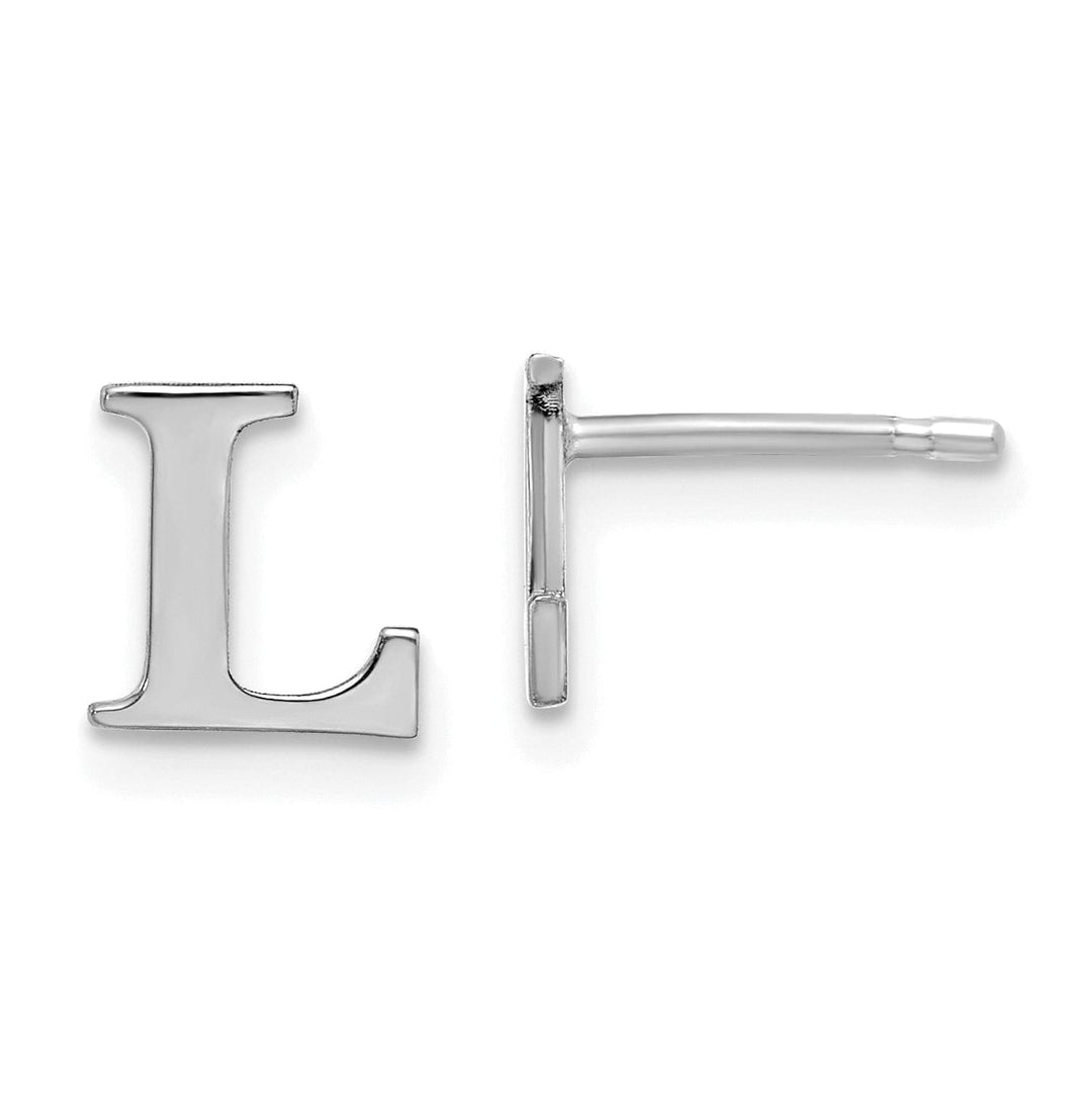 14K White Gold Rhodium Polished Finish Letter L Initial Post Earrings