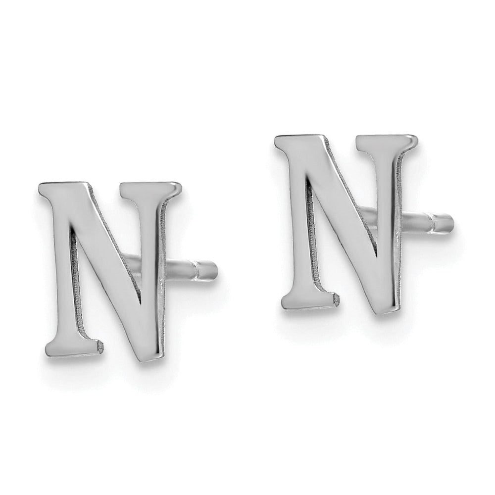 14K White Gold Rhodium Polished Finish Letter N Initial Post Earrings