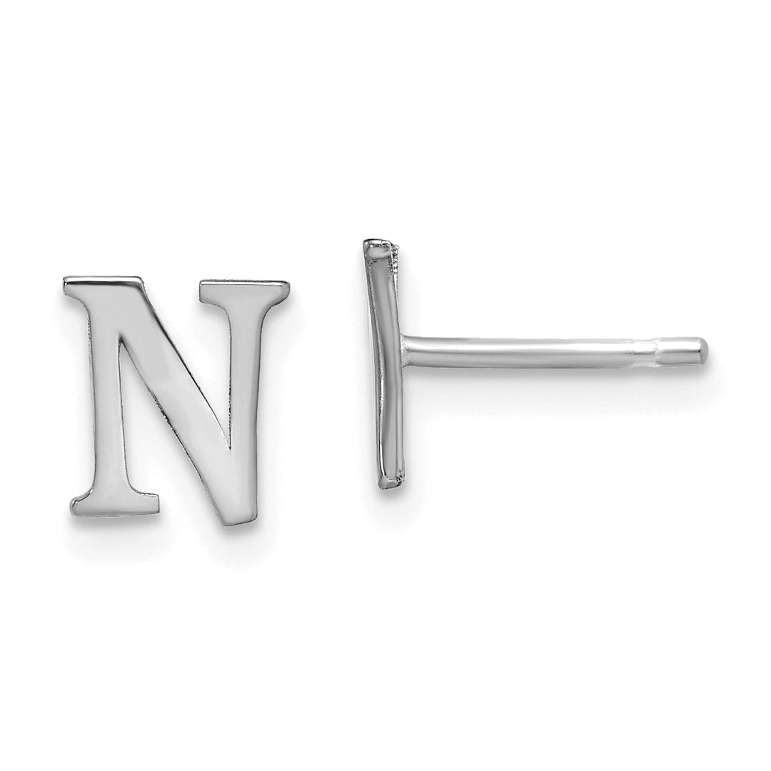 14K White Gold Rhodium Polished Finish Letter N Initial Post Earrings