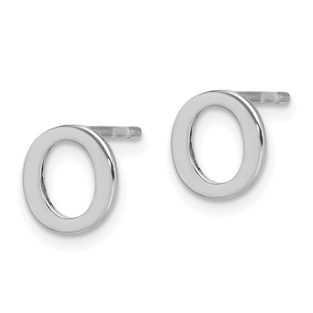 14K White Gold Rhodium Polished Finish Letter O Initial Post Earrings