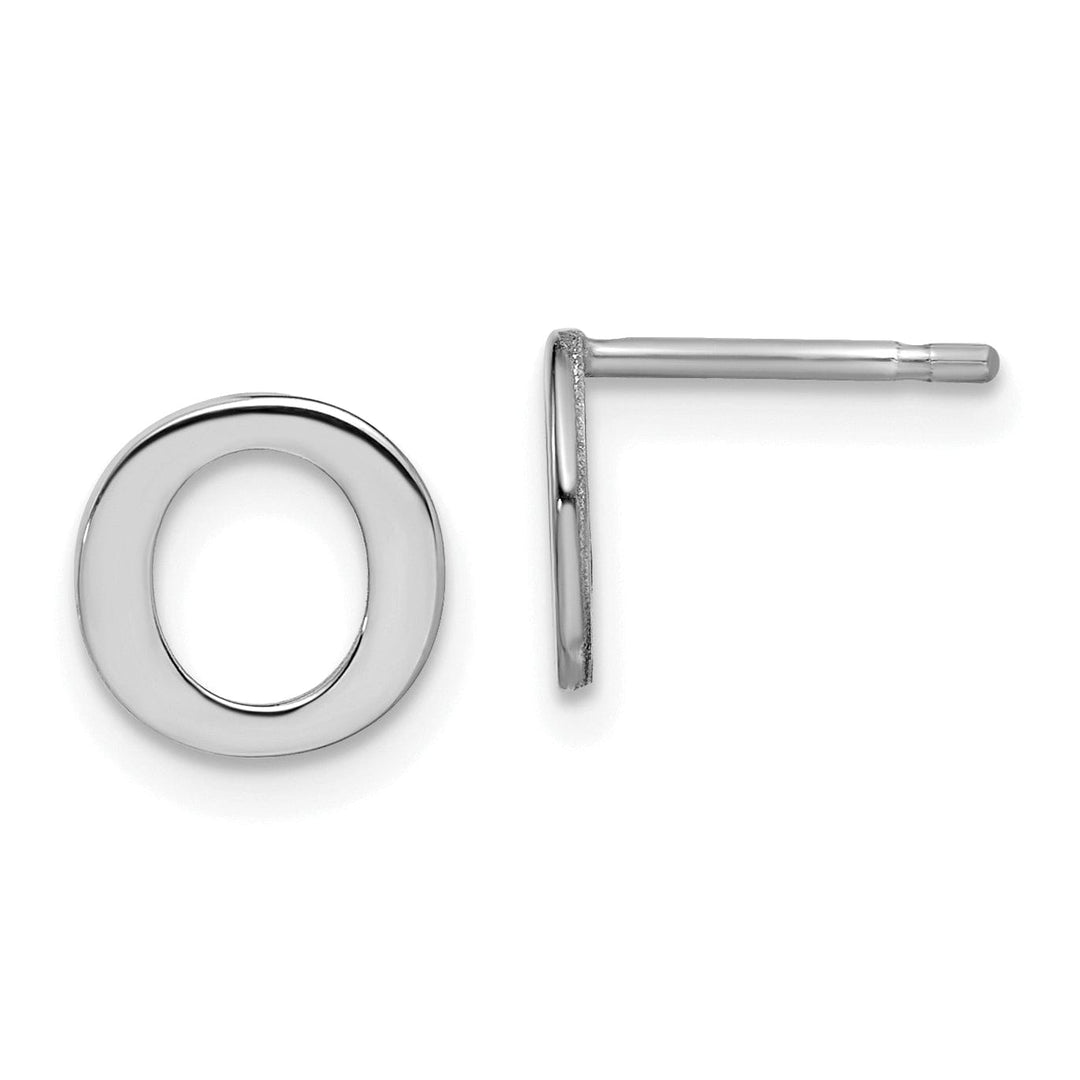14K White Gold Rhodium Polished Finish Letter O Initial Post Earrings