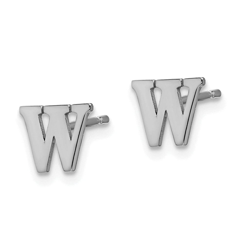 14K White Gold Rhodium Polished Finish Letter W Initial Post Earrings