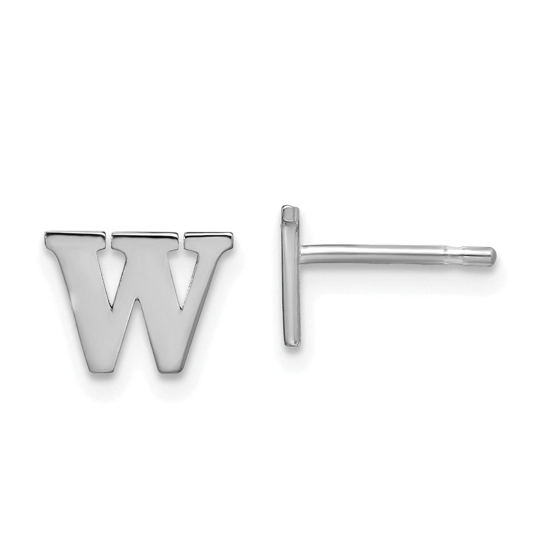 14K White Gold Rhodium Polished Finish Letter W Initial Post Earrings