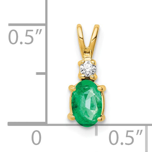 14k Yellow Gold Oval Emerald Diamond Pendant
