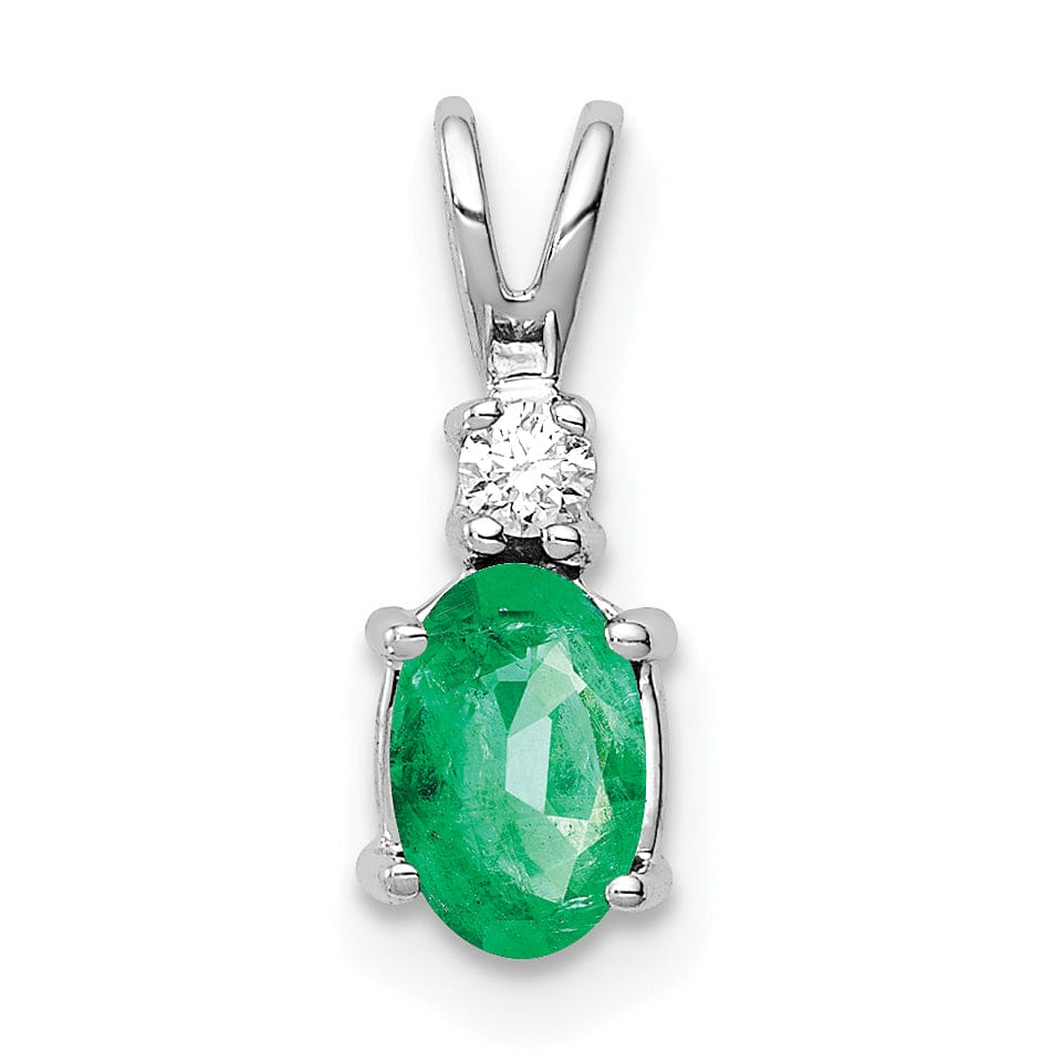 14k White Gold Oval Emerald Diamond Pendant